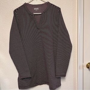 Duluth Trading CO Ponte Pro Tunic Top Women's Med Plum Striped with Pockets